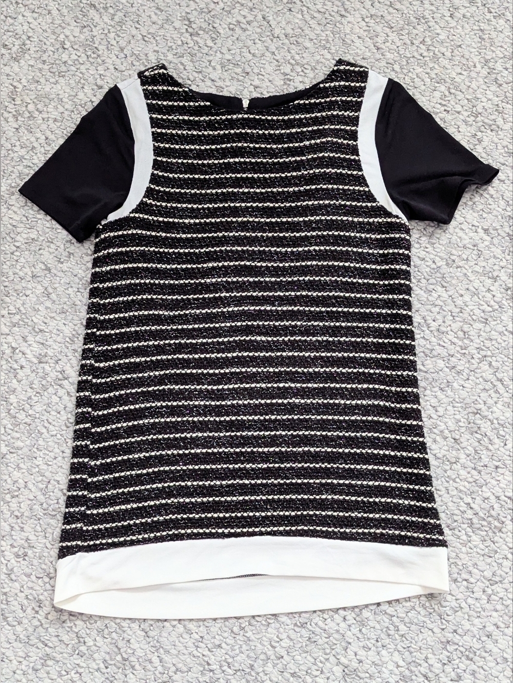 RW&CO Womens (XS) Black & Ivory Short Sleeve Sweater/Top w/Soft Woven-In Glitter